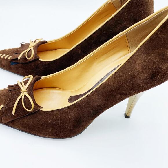 Carlos Santana Plush Brown Heeled Pumps Bow on Pointed Toe Size 10M - Picture 7 of 8